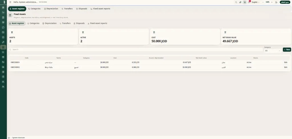 Fixed assets — register, cost and book value