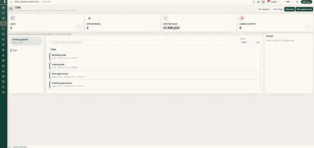 CRM — opportunities, stages and expected value
