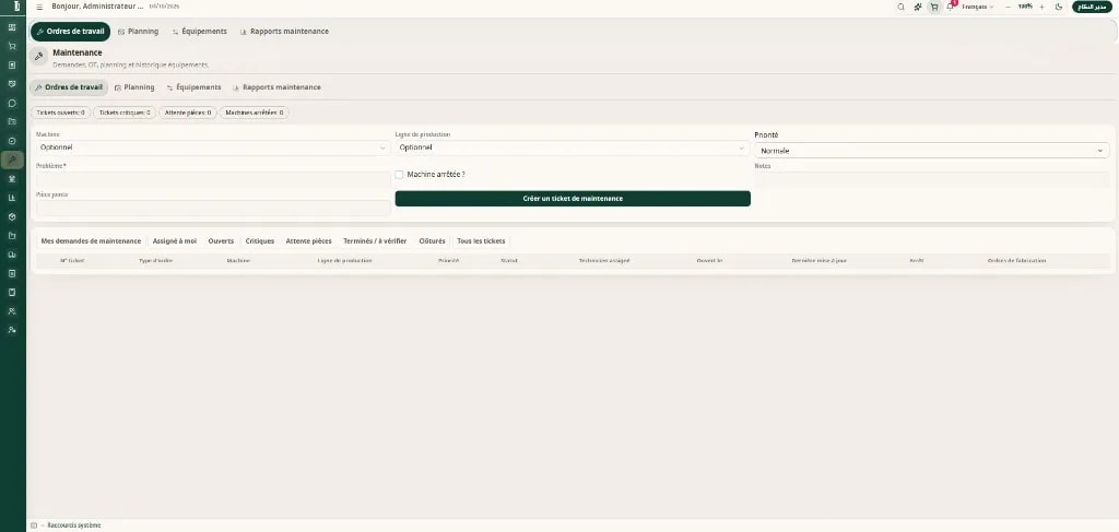 Ordres de travail — maintenance opérationnelle